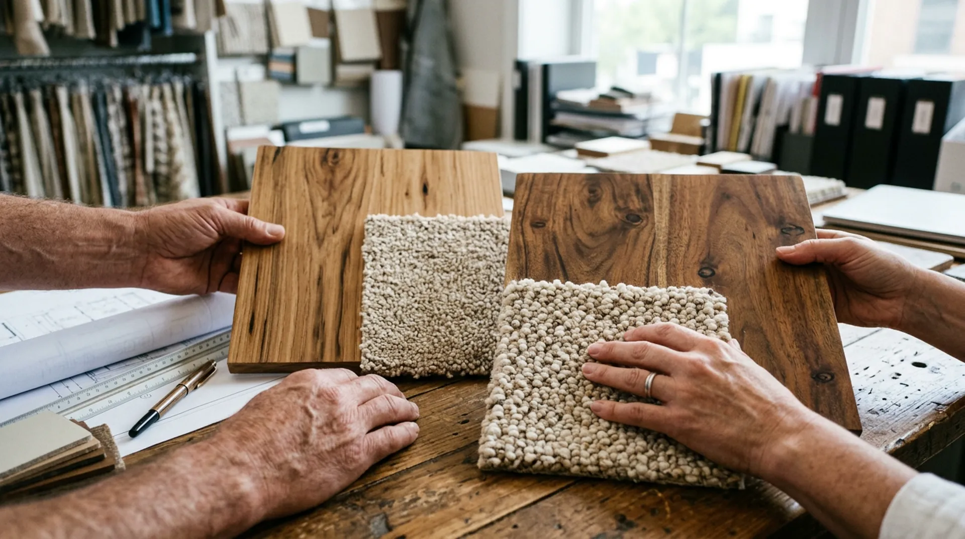 Comparing carpet textures and padding resilience during consultation